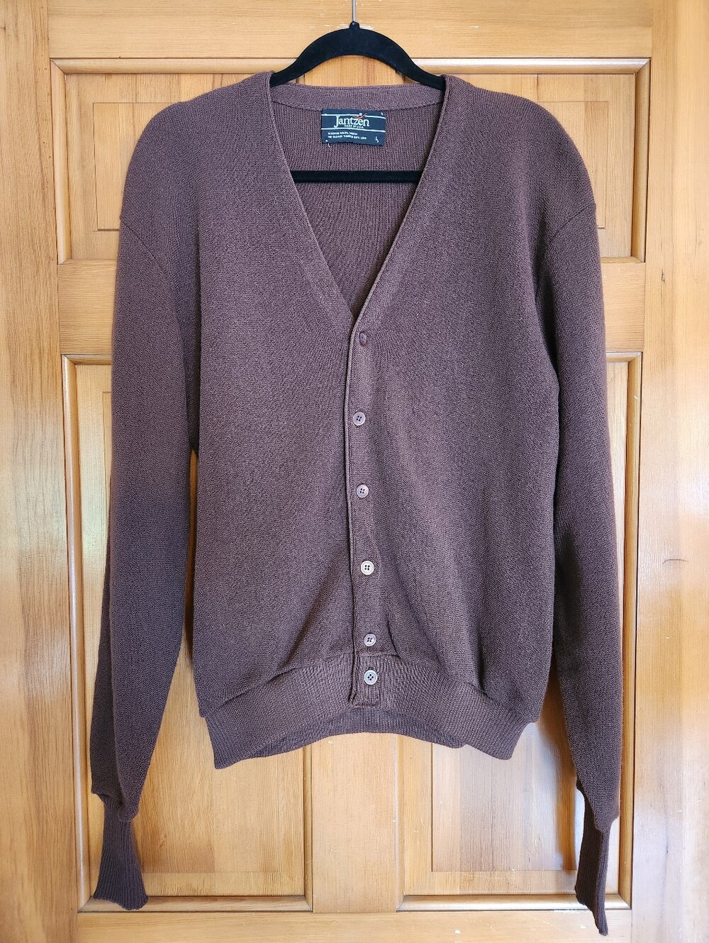 Vintage Jantzen Men's Chocolate Brown V-Neck Button Front Cardigan - Size L